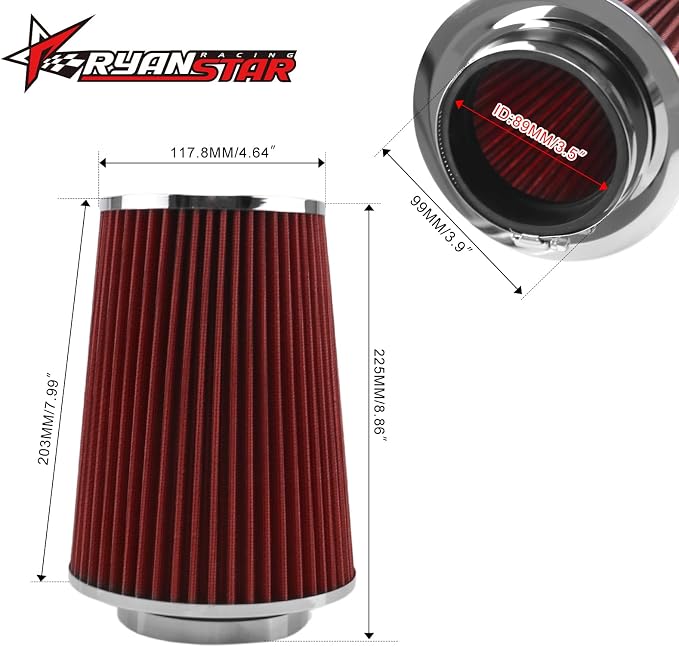 RYANSTAR RACING 89mm 3.5" High Flow Round Tapered Cone Closed-Top Washable - Image 2