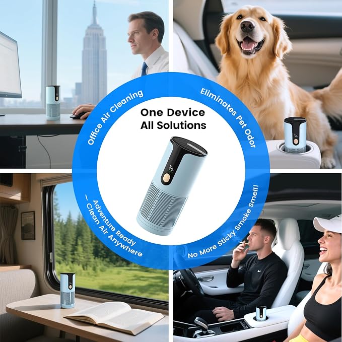 Mini Car Air Purifier-Cordless True HEPA Portable Small Air Purifier, LCD - Image 6