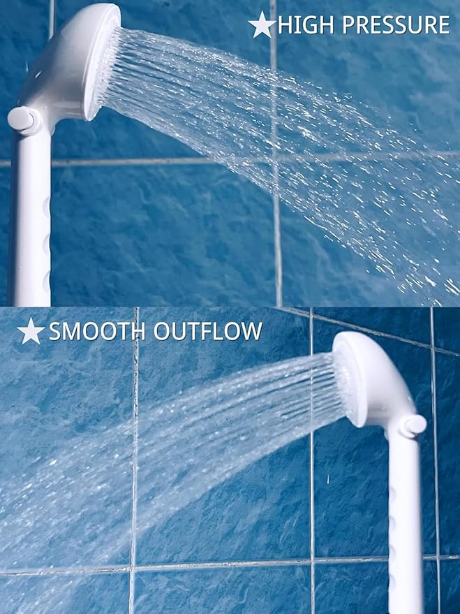 RV Shower Replacement Shower Head with Hose & Guide Ring & Shower Holder Non-Metallic Hand-Held Shower Set White/Black (White Showers)
