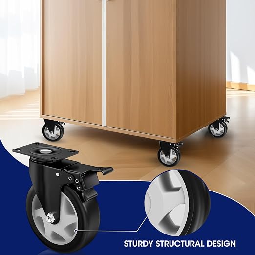 5" Heavy Duty Plate Casters, 1400 Lbs Dual Brake - Image 6