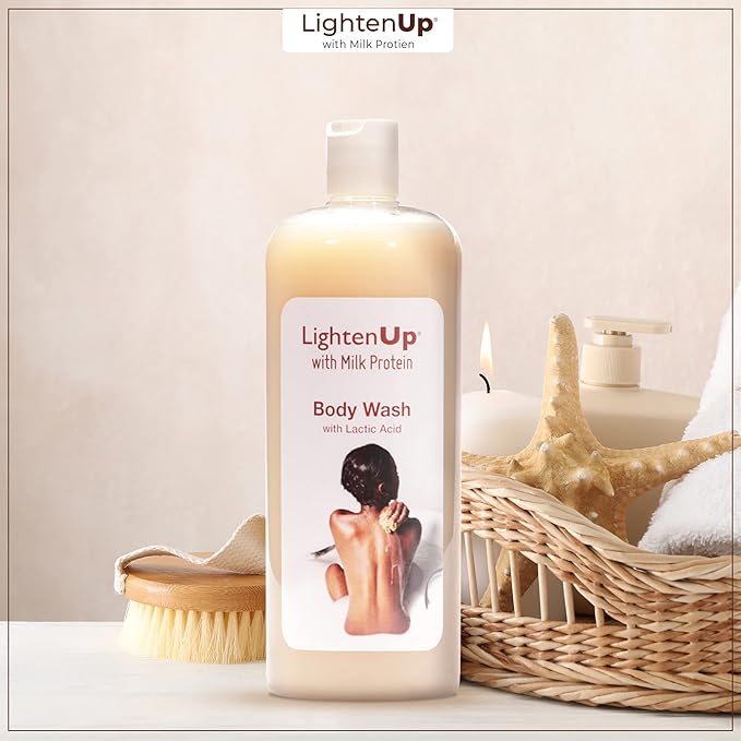 Lighten-Up LightenUp Lactic Acid Body Wash - 33.8 Fl oz / 1000 ml - Exfoliating Shower Gel, with Shea Butter and Coconut Oil, For All Skin Types