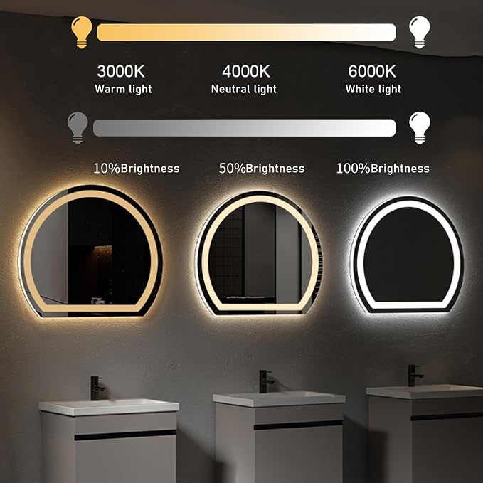 Bathroom Mirror with 3 Colour LED Lights, Lighted Bathroom Makeup Wall Mounted - Image 4