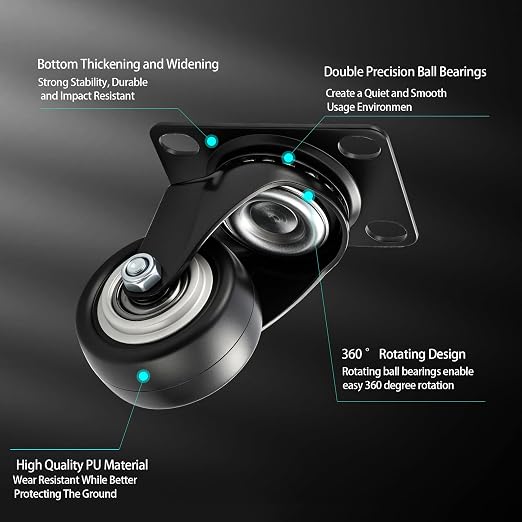 Alise Caster Wheels, Polyurethane Foam No Noise Anti-wear Smooth Plate Castor - Image 3