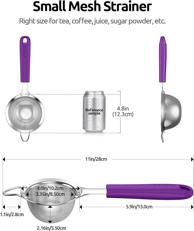 U-Taste Small Fine Mesh Strainer: 18/8 Stainless Steel 3.35in 30 Mesh Kitchen - Image 2