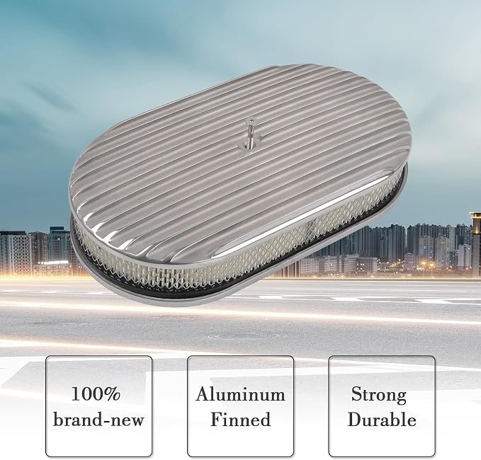 15" Air Cleaner Kit Polished Aluminum Oval Full Finned Retro Compatible - Image 4