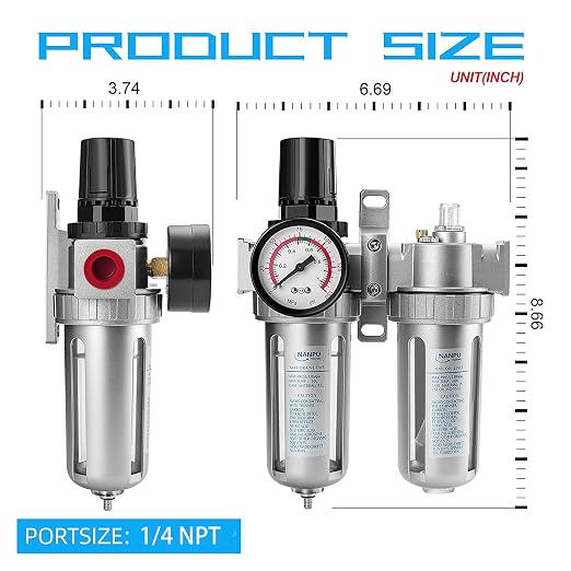 NANPU 1/4" NPT Air Filter Pressure Regulator Lubricato Dryer Gauge Kit - Image 6