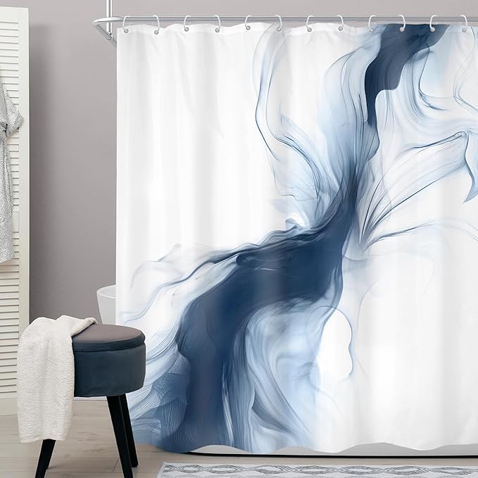 Cinbloo Navy Blue Shower Curtain 60Wx72H Abstract Modern Neutral Ombre Marble Minimalist Bathroom Decor Elegant Texture Chic Simple Painting Artistic Aesthetic Fabric Blue Bath Curtain with 12 Hooks