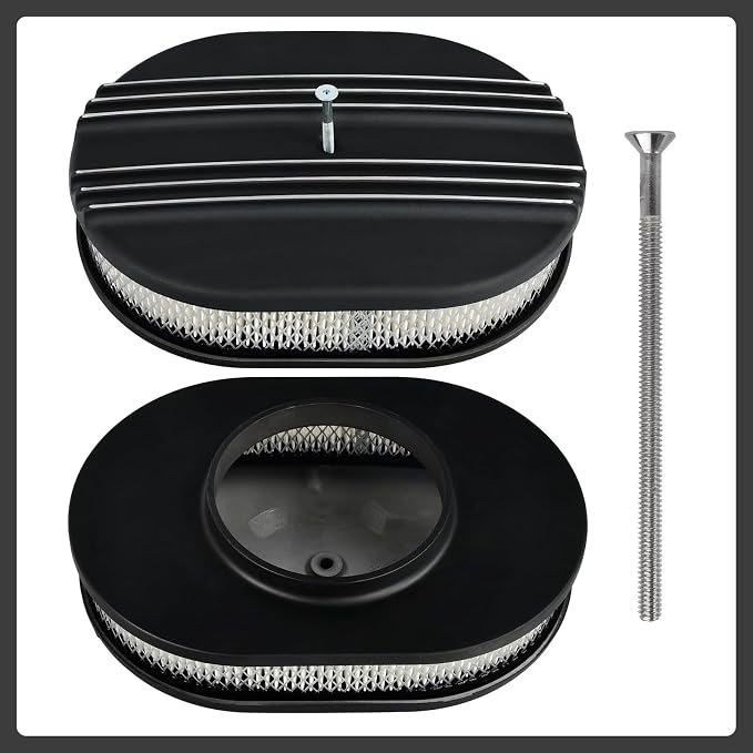 12" Air Cleaner Kit Oval Half Finned Black Aluminum Compatible - Image 2