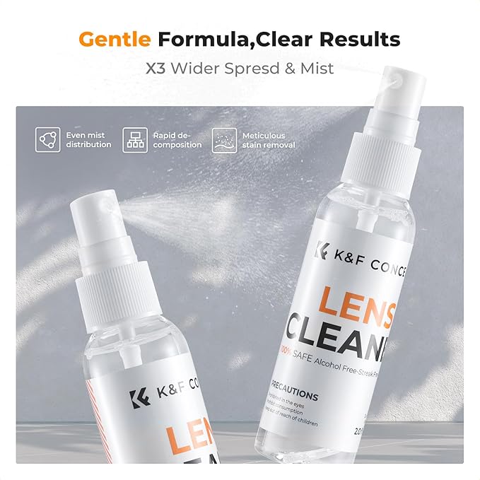 K&F CONCEPT Lens Cleaner Spray Kit | 60ML Glasses Cleaner x1 + Microfiber - Image 3