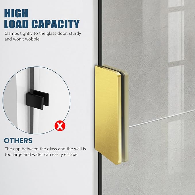 34" W ×74" H Shower Glass Panel, Frameless Bathroom Shower Door, Fixed Glass Shower Panel with Clamps, 5/16"(8mm) Thick Clear Tempered Shower Door in Brushed Gold