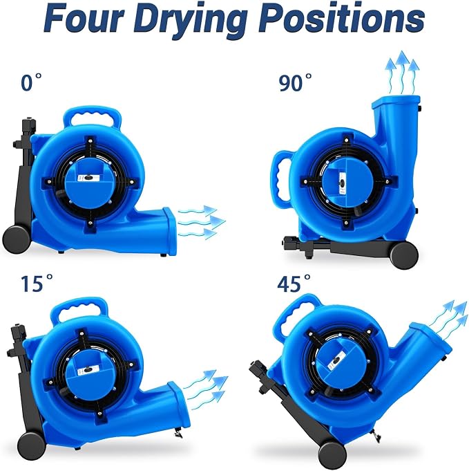 5000 CFM 1HP Air Mover Blower Fan, Floor Blower Dryer, 3 Speeds, 4 Adjustable - Image 3