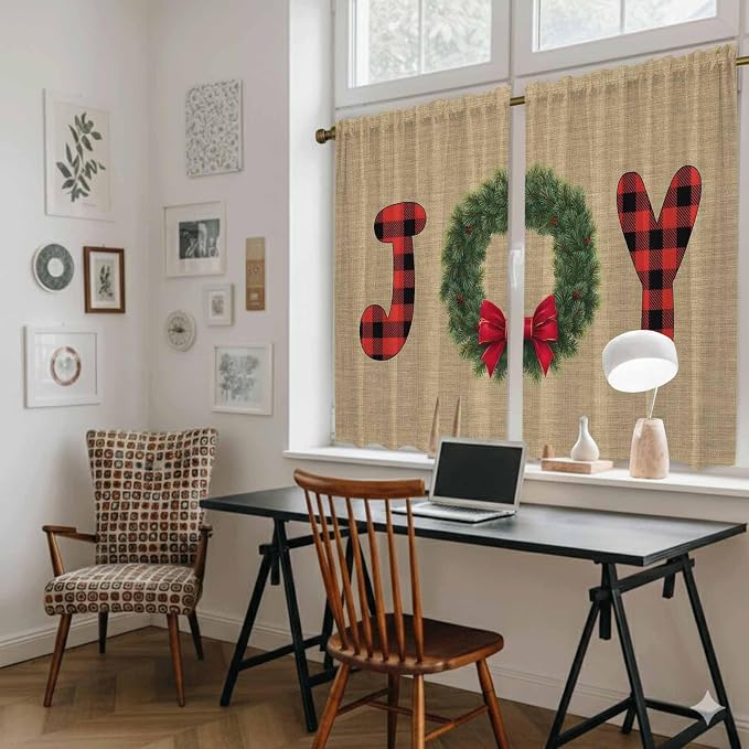 Red Green Christmas Kitchen Tier Curtains 45 Inch Long 2 Panel Set, Rod Pocket - Image 6