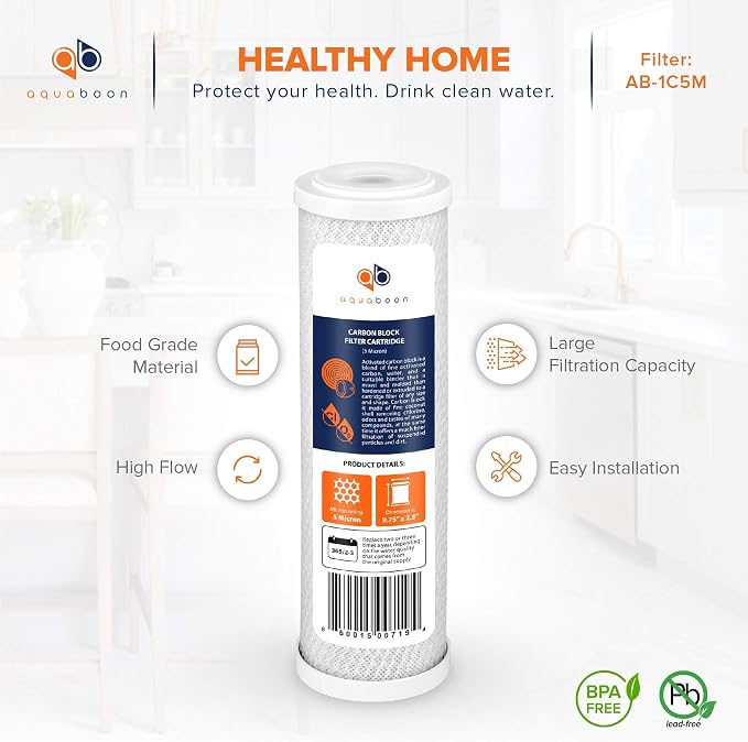 Aquaboon 5 Micron 10 x 2.5 Carbon Block Water Filter Cartridge CTO Whole House - Image 4