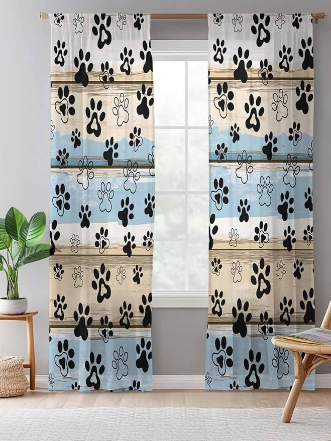 Sheer Curtains 96 Inches Long, Vintage Farmhouse Rustic Wooden Grain Privacy - Image 5