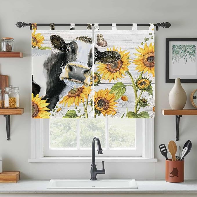 Retro Farmhouse Floral Kitchen Curtains 45 Inch Length, Short Cafe Window - Image 3