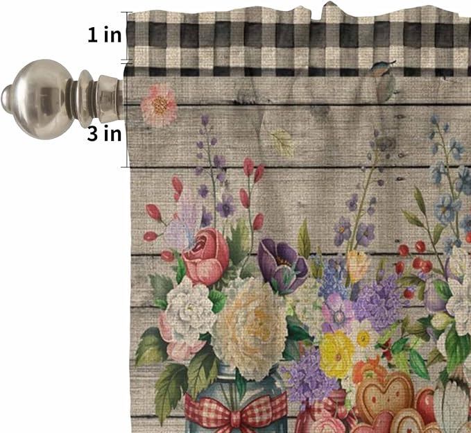 Kitchen Curtains Tiers and Valance Set of 3, Spring Flowers Light Filtering - Image 5