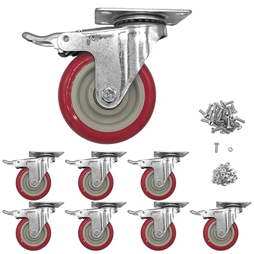 8 Pcs 4 Inch Heavy Duty Casters, Lockable Swivel Bearing Caster by Htudcoue