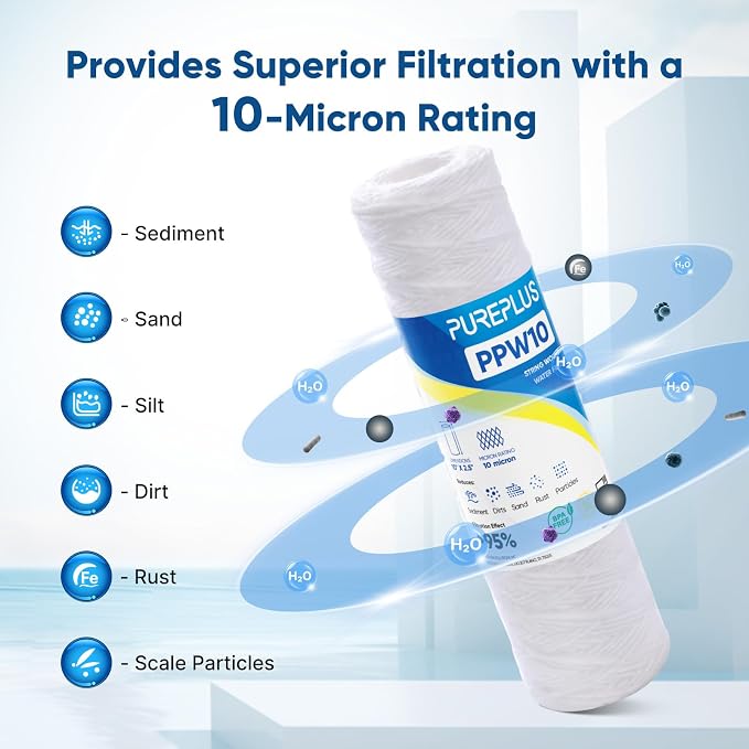 PUREPLUS 10 Micron 10"x2.5" Whole House String Wound Sediment Filter - Image 5