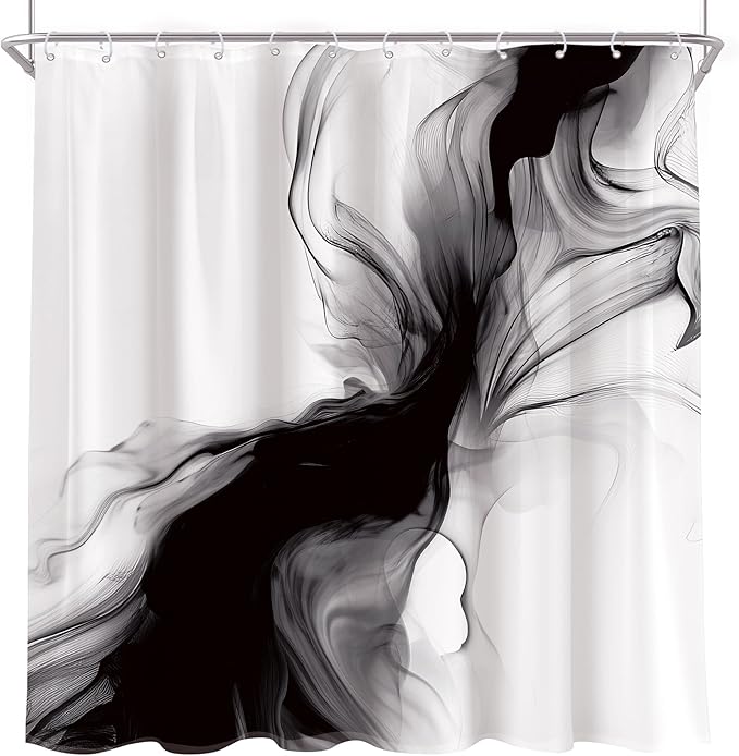 Cinbloo Black and White Marble Shower Curtain 72Wx72H Abstract Modern Neutral Ombre Grey Minimalist Bathroom Decor Elegant Ink Texture Cloth Fabric Bathroom Decor with 12 Hooks