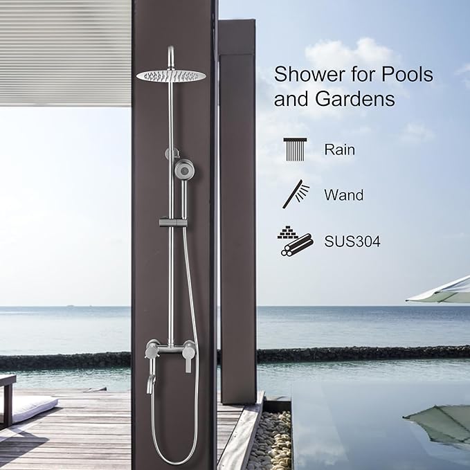 Shower Faucet - Shower Faucets Sets Complete, Shower System - Outdoor Shower Kit/Outdoor Shower Fixtures W/ SS304 Shower Head with 3 modes Handheld, Brushed Nickel