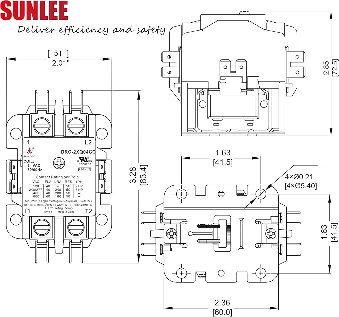 SUNLEE 2 Poles FLA 40 Amp Coil 24 VAC Air Conditioner Condenser Compressor - Image 4