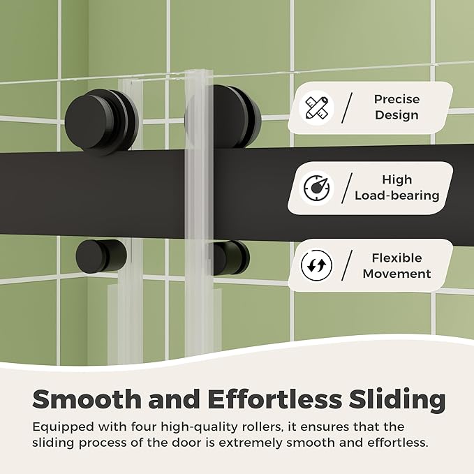 DELAVIN 50-54" W x 72" H Double Sliding Shower Door, Frameless Shower Door, 1/4"(6mm) SGCC Tempered Glass, Noiseless Shatterproof Shower Doors with Square Rail, Stainless Steel, Aluminum, Black