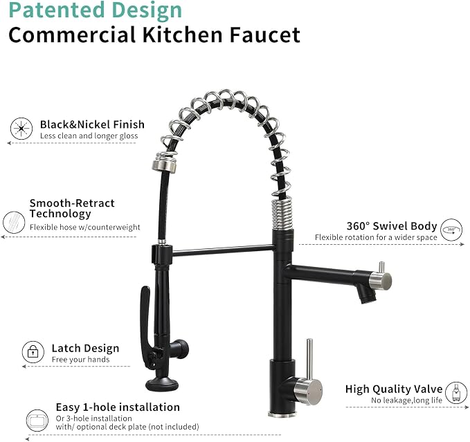 Pull Down Kitchen Faucet with Sprayer, Fapully Commercial Matte Black&Brushed - Image 7
