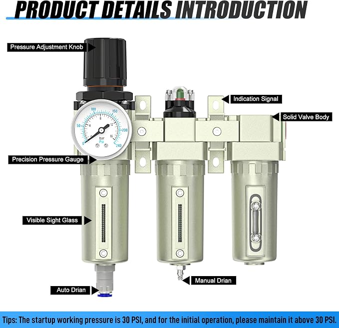 1/2" NPT Heavy Duty Industrial Grade 3 Stage Air Drying System, Auto Drain - Image 4