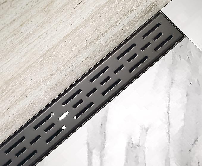 HEATGENE 12-Inch Linear Shower Drain in Venetian Bronze - Stainless Steel Rectangular Shower Floor Drain - Removable Decorative Cover - Adjustable Leveling Feet - CUPC Certified