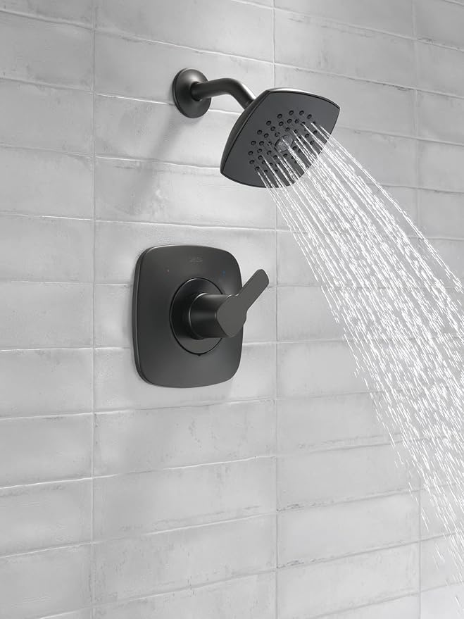 Delta Modern 14 Series Shower Faucet Set, Matte Black Shower Head and Handle Set, Valve Trim Kit, Matte Black T142339-BL-PP (Valve Not Included)