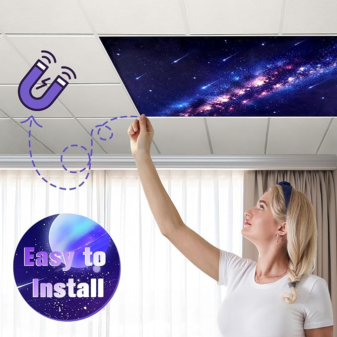 Fluorescent Light Covers for Ceiling Lights, 4 Pack 4 x 2 ft Magnetic Galaxy - Image 5