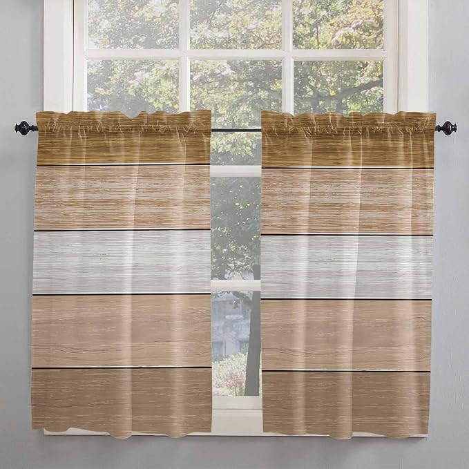 Retro Farm Wood Board Window Valance Curtains, 2 Panel by IDOWMAT