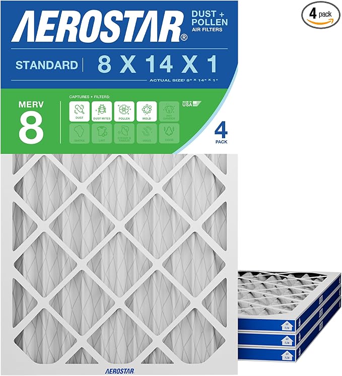 Aerostar 8x14x1 MERV 8 High Efficiency Pleated Air Filter, Electrostatic AC by AirFiltersDelivered