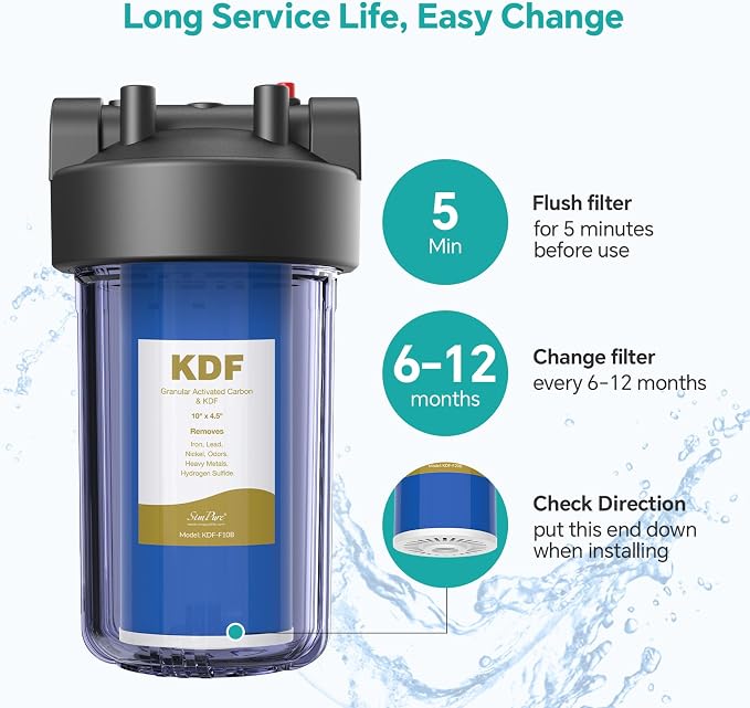 SimPure Whole House Water Filter Cartridges 10" x 4.5" GAC/KDF Carbon and Heavy - Image 5