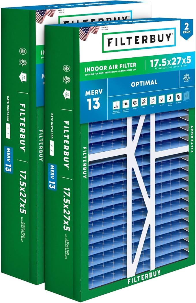 Filterbuy 17.5x27x5 Air Filter MERV 13 Optimal Smoke & Allergy Defense by Filterbuy