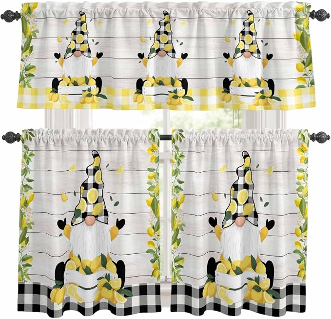 Lemon Gnomes Kitchen Curtains Set 3 Piece by Unknown
