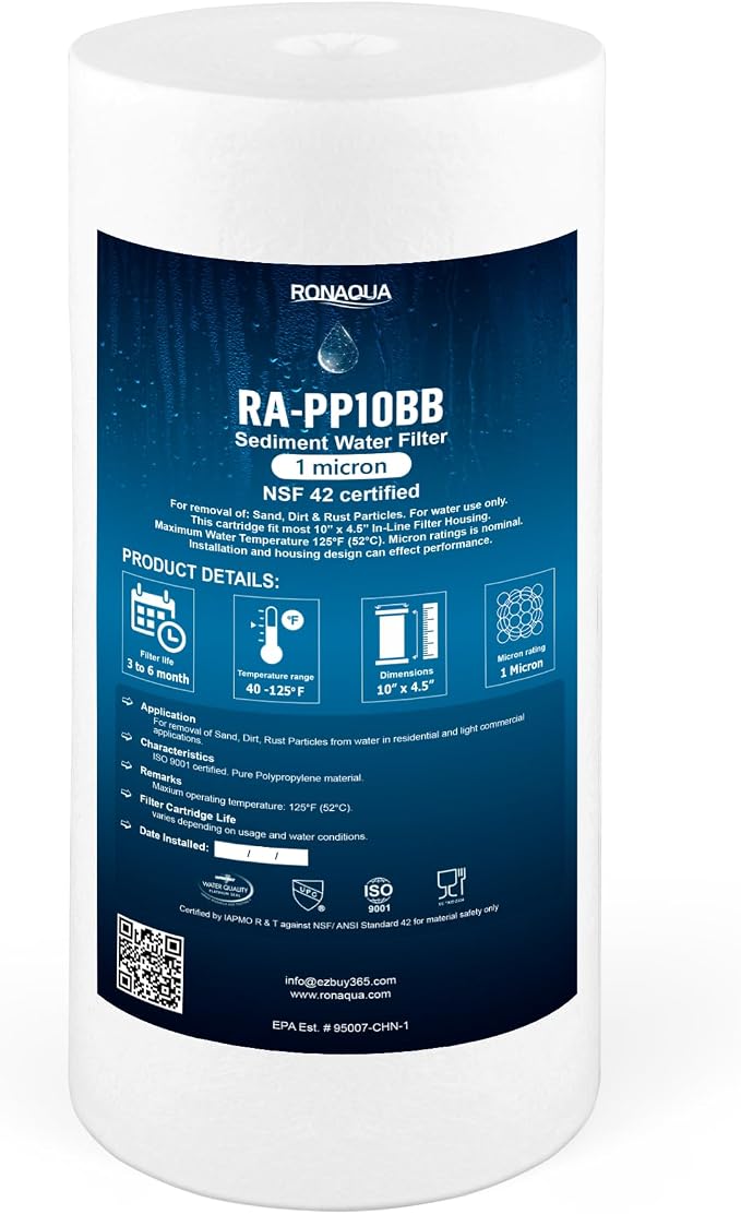 Ronaqua 10" x 4.5" Big Sediment Replacement Water Filter Cartridge, 1 Micron by Ronaqua