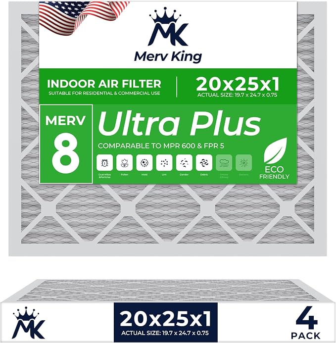 MervKing 20x25x1 Air Filter Actual Size: 19.7" x 24.7" x 0.75" MERV 8 MPR by MervKing