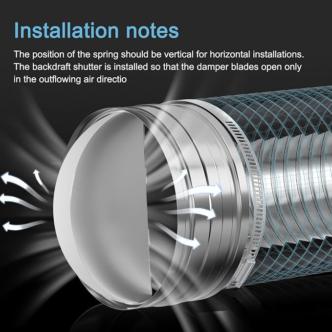 Hon&Guan 10 Inch Duct Backdraft Damper, One-Way Airflow Ducting Insert Backflow - Image 5