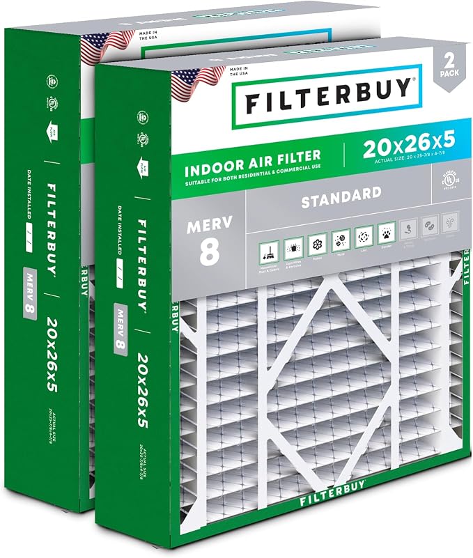 Filterbuy 20x26x5 Air Filter MERV 8 Essential Dust & Allergy Defense, Pleated by Filterbuy