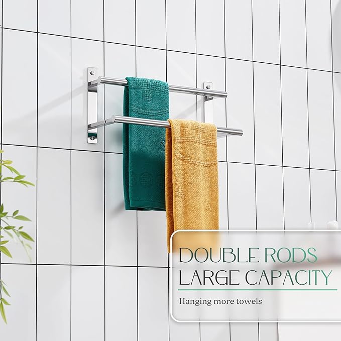 KOKOSIRI Bathroom Towel Racks 16 Inch Double Towel Bars Bath Towel Holder Towel Storage Towel Shelves Wall Mount Stainless Steel Polished Chrome B5010CH-L16