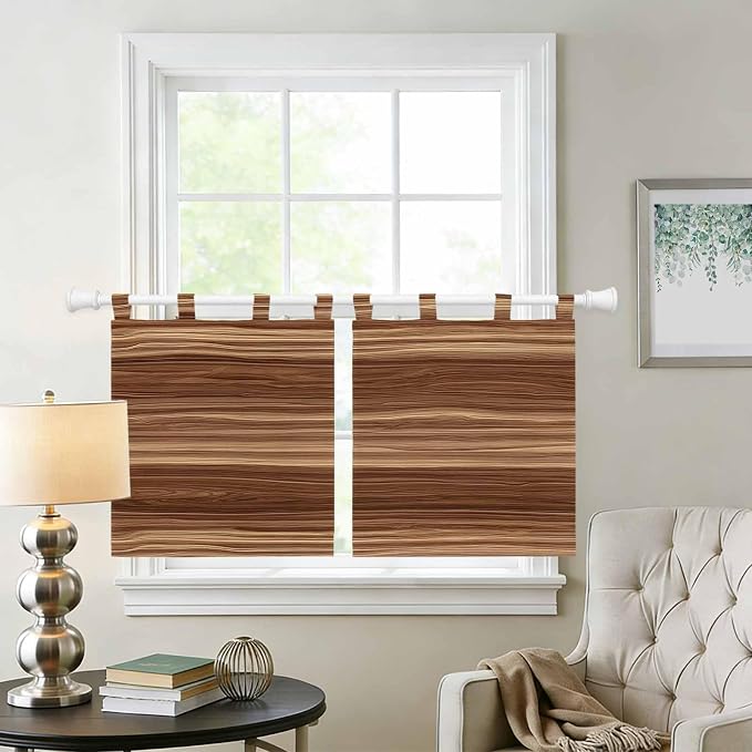 Brown Western Kitchen Curtains 24 Inch Length, Small Window Curtains Tab Top - Image 2
