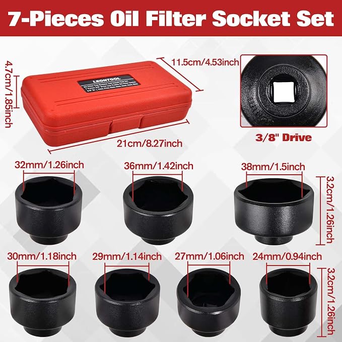 7-Piece Oil Filter Socket Set, 3/8" Drive Low Profile Oil Filter Cap Wrench - Image 2