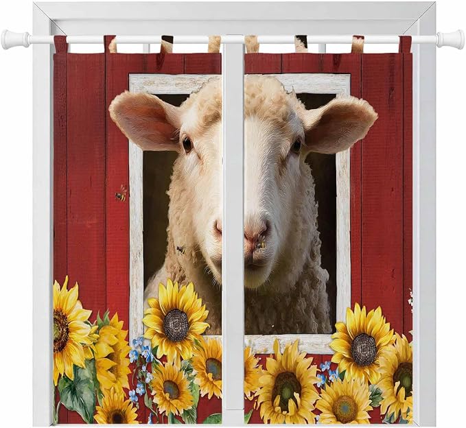 Sheep Sunflower Living Room Curtains 84 Inch Length, Window Curtains Tab Top by Unknown