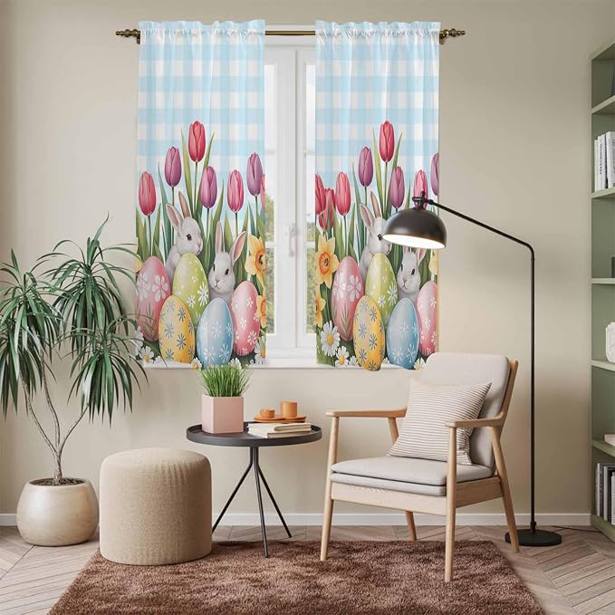 Easter Window Curtains 63 Inch Long 2 Panel Set, Rod Pocket Bedroom Curtains & - Image 7