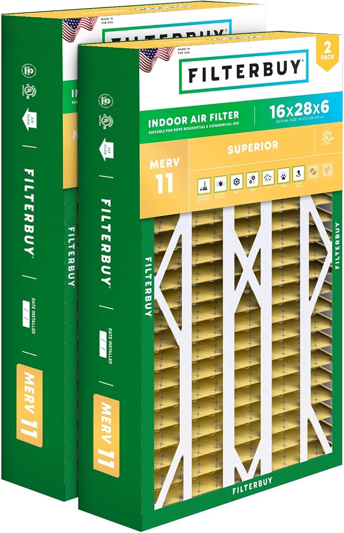 Filterbuy 16x28x6 Air Filter MERV 11 Superior Pet & Allergy Defense, Pleated by Filterbuy