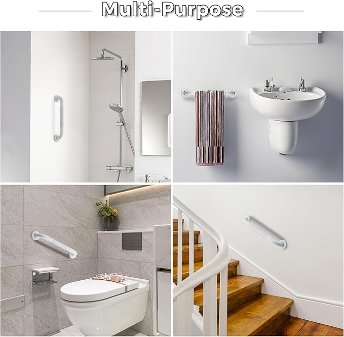 Grab Bars for Shower, 1 Pack 16-Inch Anti Slip Shower Handles for Elderly, Safety Shower Grab Bar, Stainless Steel Handicap Grab Bars for Bathroom (White 1" Diameter)