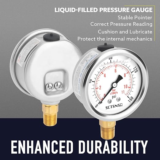 2-1/2" Dial Size, 0-160 Psi Lead-Free Pressure Gauge, Glycerin Liquid Filled - Image 3