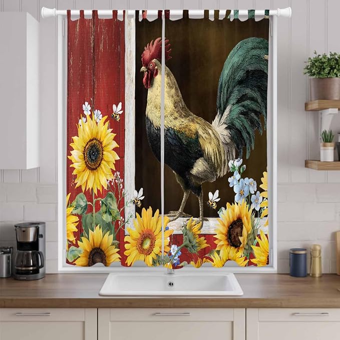 Chicken Sunflowers Living Room Curtains 84 Inch Length, Window Curtains Tab Top - Image 9