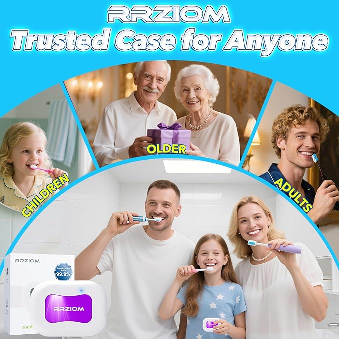 RRZIOM Toothbrush Sanitizer Case, Portable Toothbrush Covers Rechargeable, Rechargeable Toothbrush Cleaner Holder Case for Travel Home, Detachable Toothbrush Cover Cap for All Toothbrushes (White)